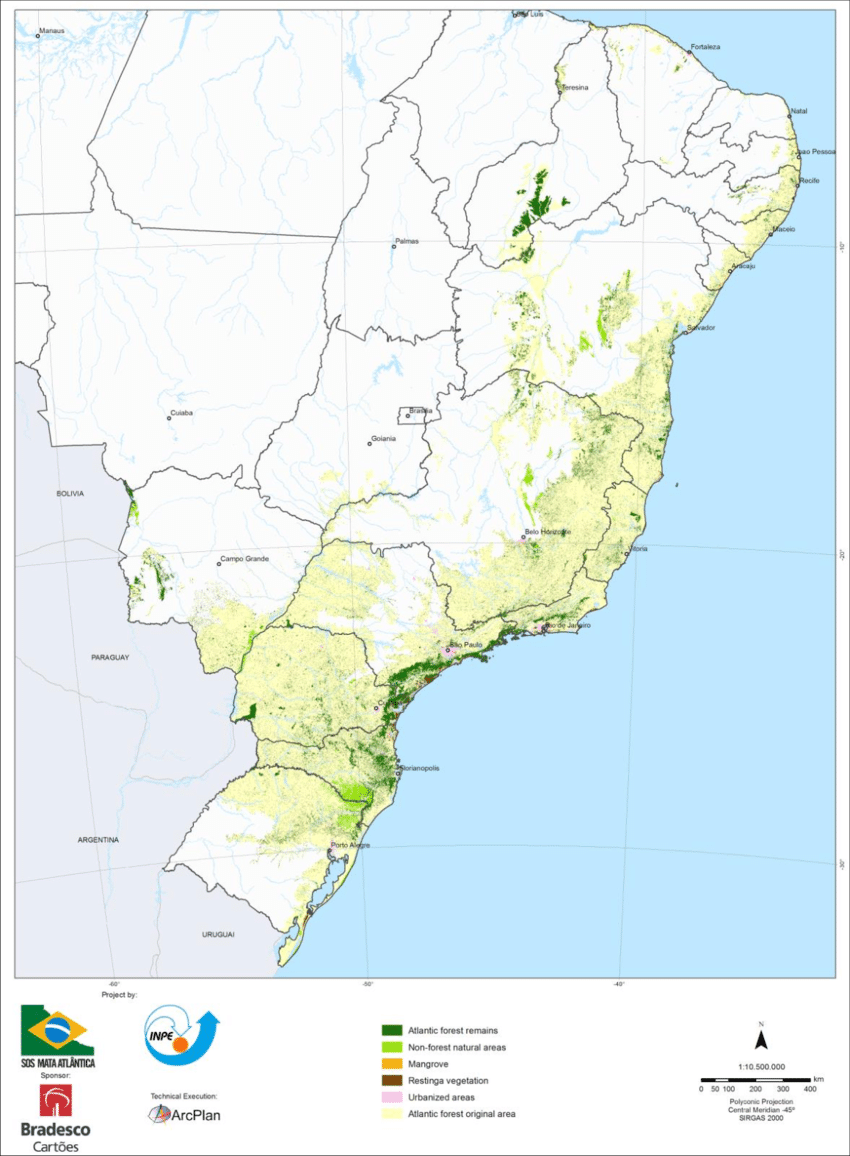 Map of the remnants of the Atlantic Forest — SOS Mata Atlântica / INPE 2015